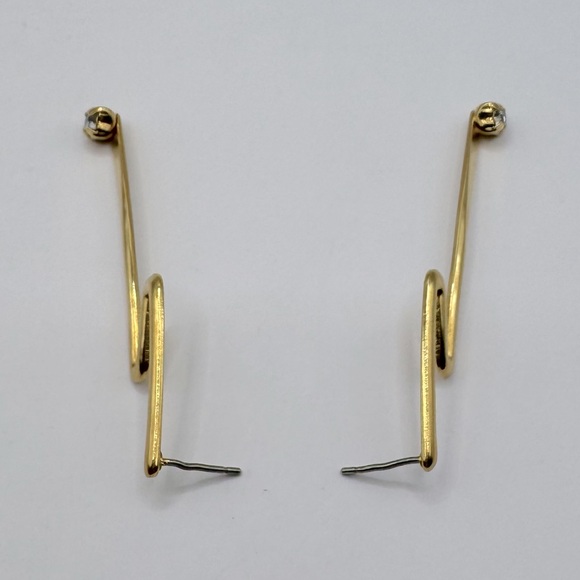 VINTAGE Gold-Tone Crystal Zig Zag Earrings - Picture 7 of 11